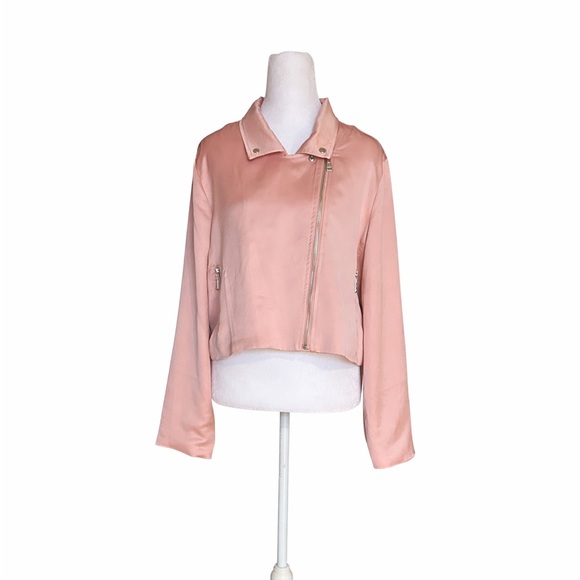 Victoria's Secret Jackets & Blazers - Victoria’s Secret Satin Moto Jacket Pink Size Large Cropped